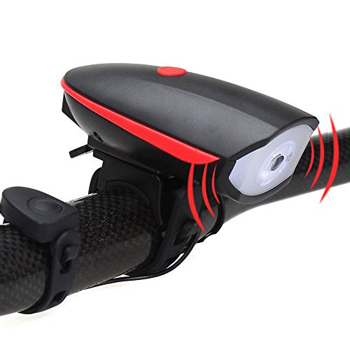 Duomishu 2 in 1 LED Fahrradlampe Fahrradlicht mit Horn Hupe vorne Fahrrad Scheinwerfer Frontleuchte Wiederaufladbare USB aufladbare LED Fahrradbeleuchtung Fahrradklingel Fahrrad vorderes Licht-Scheinwerfer, Weit Abstrahlwinkel