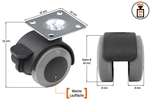 Meister Doppelrollen Ø 40 mm, weich, mit Platte, 4 Stück, 804300 - 2