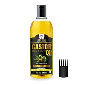 Eden Oils Cold Pressed Castor Oil, 100 % Pure & Natural for Healthy Hair & Skin Care, Free from Minerals & Silicones 200 Ml