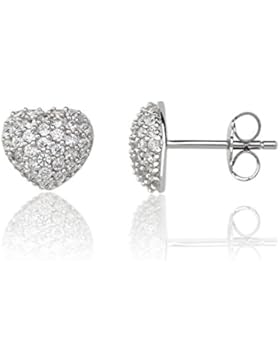 Eye Candy Damen-Ohrstecker Ohrringe Herz 925 Sterling Silber rhodiniert mit 66 weißen Zirkonia Steinen 9mm ECJ-ER0015
