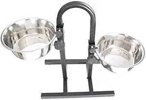 PoochBox Dog Feeding Bowl with Adjustable Stand, Dog Elevated Diner with Stainless Steel Bowl Set, (Set of 2 Bowls with U-Stand) Large