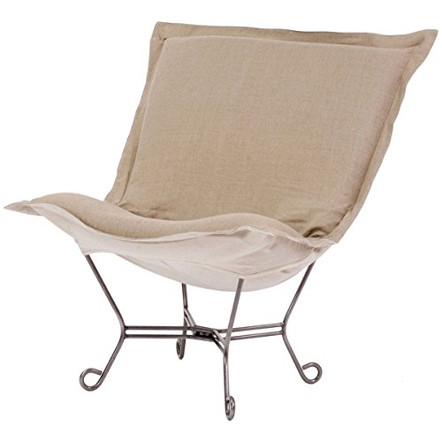 Howard Elliott 500-610 Scroll Puff Chair with Titanium Frame, Prairie Linen Natural