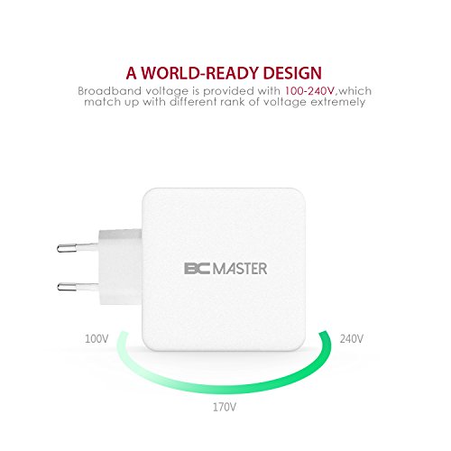 USB-C USB Ladegerät, BC Master Quick Charge 3.0 34.5W 2 Port Schnellladegerät (USB-A+Typ-C Port)für Samsung,Iphone,LG G5,HTC 10,New Macbook,Google Chromebook und Mehr – Weiß(mit USB Kable) - 2