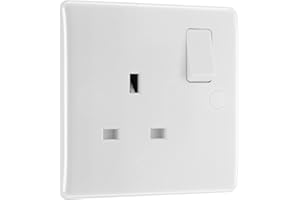 BRITISH GENERAL BG Electrical Single Switched Power Plug Wall Socket, Double Pole, Round Edge, Nexus 800 Series, White Moulded, 13A, 821DP