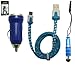 Price comparison product image Emartbuy Polka Dots Range Trio Pack For Echo Max 4G / Echo Power 3G Smartphone - Blue USB Car Charger + Blue Mini Stylus + Polka Dots Blue / White Flat Micro USB Cable