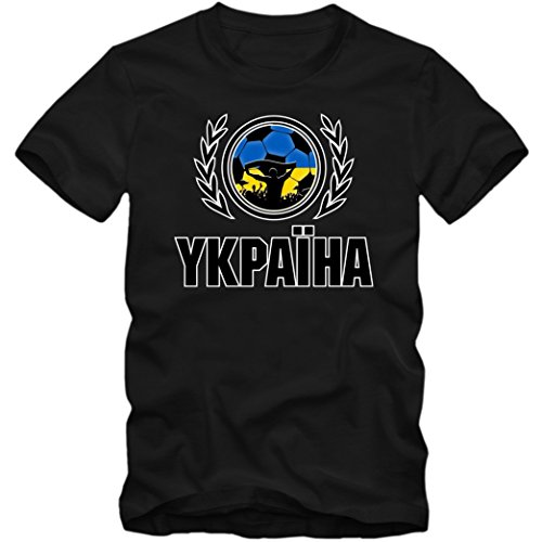 Ukraine EM 2016 #2 T-Shirt | Fußball | Herren | Schowto-blakytni | Trikot | Nationalmannschaft, Farbe:Schwarz (Deep Black L190);Größe:S