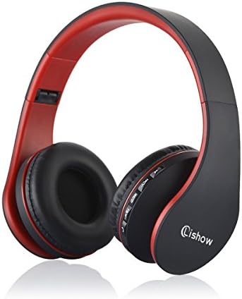 Lishow Bluetooth Wireless Over-ear Stereo Headphones Wireless/Wired Headsets with mircophone for music Streaming For iPhone &amp; Smart phones Bluetooth Devices-Red