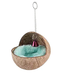 AYNEFY Natural Coconut Bird Nest, Houses Outside Hanging Birdhouses for Outdoors with Rope, Bird Natural Wood Swing Toys with Soft Mat for Budgerigar, Parakeet, Cockatiel, Mynah, Bird Toy