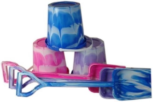 A041 6โ/15 cm LARGE CIRCULAR MARBLE BUCKET AND 20โ SPADE (colours vary) Sandcastle