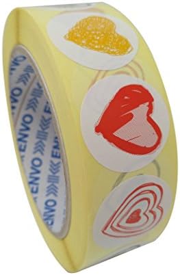 1,000 Small Red Heart Stickers 4 Designs In 1 Roll - 250pcs. Red Heart Labels Designs From Each Style ( Style 7 )