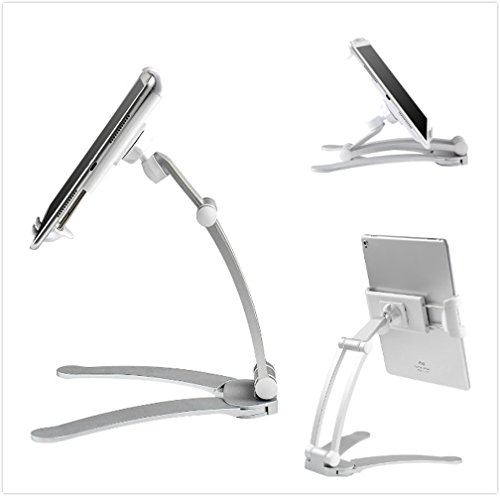 MEACOM 2 in 1 Küche Halterung Tablet Tisch Ständer Alulegierung und ABS Material Wand halter für Handy, iPad, iPad Air, iPad Mini und mehr 7.9 to 9.7 Zoll Gerät（Silber） - 3