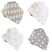 Zippy Bandana Dribble Bibs, Super Absorbent For Teething Babies, Fits Newborn To Toddler, Award Winning, 4 Pack (Unisex Grey and White)