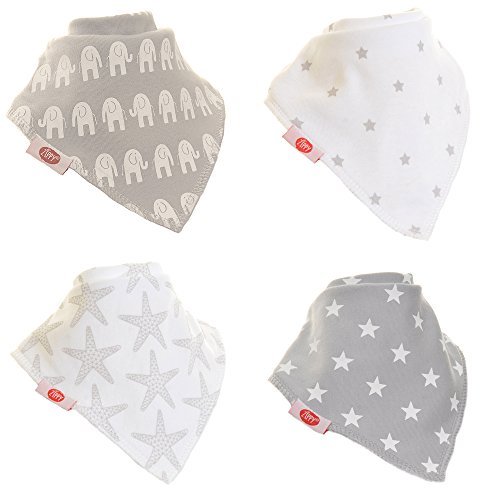 Zippy Bandana Dribble Bibs, Super Absorbent For Teething Babies, Fits Newborn To Toddler, Award Winning, 4 Pack (Unisex Grey and White)