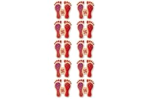 Home Genie Plastic Laxmi Feet/Charan Paduka Stickers for Home,Office and Temple Entrance | Lakshmi Feet for Diwali Decoration | Lakshmi Charan Sticker - Red - Pack of 5