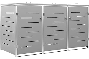 KOIECETA Mülltonnenbox für 3 Tonnen Abschließbar Rostfrei Müllbox Mülltonne Mülltonnenverkleidung Müllcontainer Gartenbox 207x77,5x115cm Edelstahl Grau