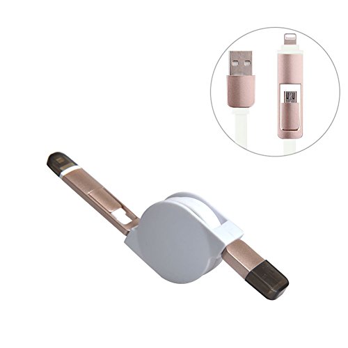 CJbrother 2 in 1 Micro USB und 8 Pin Anschluss! Ausziehbares Roll up Ladekabel Daten Kabel Gummi für iPhone, iPad, iPod / Samsung, HTC, LG, Sony etc.