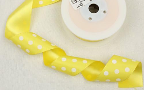 5 Metres of 38mm Wide Polka Dot Grossgrain Ribbon for Gift Wrapping, Cake Decoration, Sewing and Crafts (Yellow)