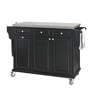 SoBuy® FKW33-SCH Küchenwagen mit Edelstahlplatte,Servierwagen