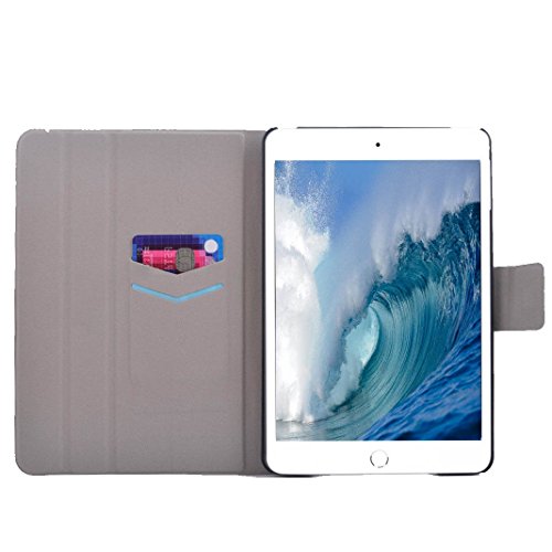 Moon mood® PU Leder Schutzhülle für Apple iPad Mini 4 (7.9 Zoll) Hart PC Innern Hülle mit Bunte Malerei 2 Kartenfächer Standfunktion Tasche - 3