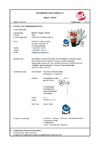 Worky 1603 Wiesel – FORST Forstschutzhandschuh Gr.10 Obermaterial: Rindnarbenleder und Polyamidgewe - 2