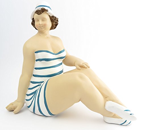 Dekofigur Mollige Frau sitzend Badeanzug Retro Art Frauenfigur Dicke Badepuppe Figur Akt Baddeko Badezimmer Deko