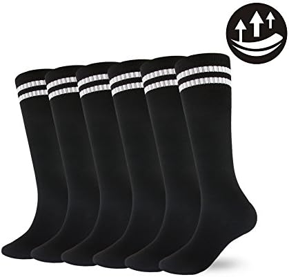 Fancy Fan Unisex Youth Teenage Football Athletic Socks Soccer Sports Knee High,2-10 Pairs (6Pairs-black and white Striped)