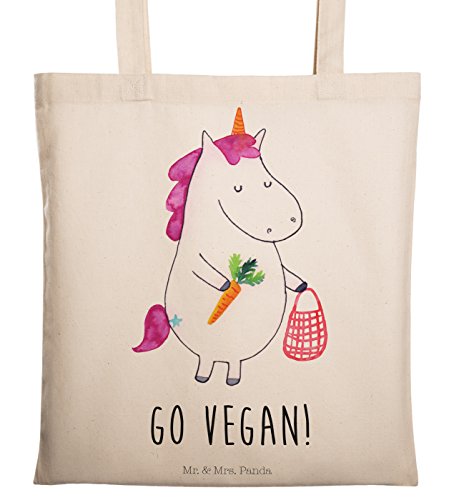 Mr. & Mrs. Panda Tragetasche Einhorn Vegan - 100% handmade in Norddeutschland - vegan, Gesund leben, Vegetariar, Rohkost, Gesund essen, Veganismus, Veganer Tragetasche, Tasche, Beutel, Jutetasche, Bag, Jutebeutel, Einkaufstasche, Motiv, Spruch, bedruckt, Druck vegan, Gesund leben, Vegetariar, Rohkost, Gesund essen, Veganismus, Veganer