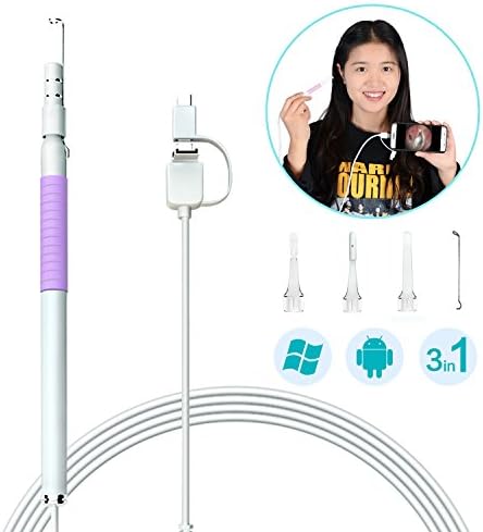Mini Ear Otoscope, Ronhan Handheld Portable Multi-function USB Microscope, Inspection Camera Ear Cleaner Visual Earpick USB Camera 3 in 1 Digital Endoscope with 6 Adjustable LED Lights for Android Smartphone PC and Mac (Purple) …