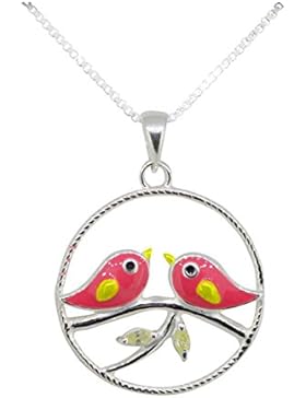 SL-Silver Set Kette Kinder Anhänger Singvogel auf Ast 925 Silber in Geschenkbox