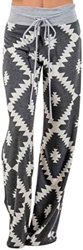 BA Zha Women Geometry Printing Drawstring Wide Leg Pants Leggings Stretch Trousers Training Cropped Pants Fitness Running Gym Bootleg Stretch Summer Casual Pants (S, Multicolor)