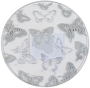 4X GLASS BUTTERFLY MIRRORED GLITTER CANDLE PLATES 10CM DIAMETER