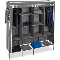 Relaxdays Armoire pliante VALENTIN grande HxlxP: 181 x 167 x 43 cm penderie pliable en tissu garde-robe avec 2 tringles et 12 grands compartiments rangement vêtements vacances camping, anthracite