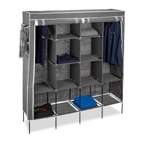 Relaxdays Armoire pliante VALENTIN grande HxlxP: 181 x 167 x 43 cm penderie pliable en tissu garde-robe avec 2 tringles et 12 grands compartiments rangement vêtements vacances camping, anthracite