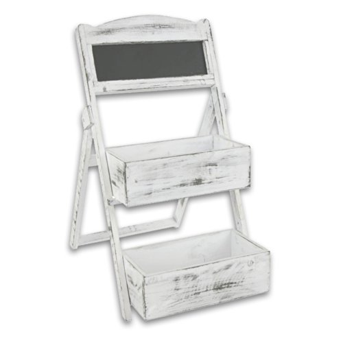 Holz Etagere oder Pflanztreppe mit Tafel Modell „Chalet“ in weiß gekalkt - 2