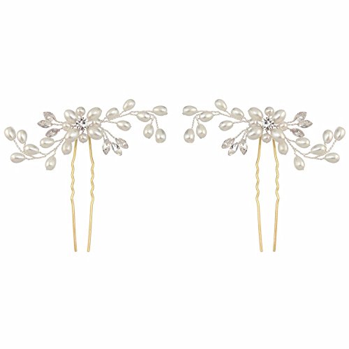 Musuntas Damen Haar-Schmuck mit Perlen und Strass, ideal als Brautschmuck, 2 Stück