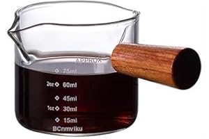 1 Pack Double Spouts Measuring Triple Pitcher Milk Cup with Wood Handle 75ML Espresso Shot Glasses Parts Clear Glass by BCnmviku