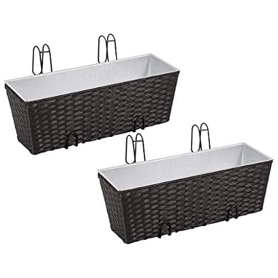 VIDAXL Lot de 2 Bacs Pot de Fleurs Trapèze en Rotin Noir 50 cm
