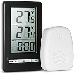 Anself Thermo-hygromètre Électronique sans Fil, Thermomètre Hygromètre Intérieur et Extérieur, Écran LCD Digital pour L'affichage de Température et Humidité, Mémoire de Max/Mini, Pile Fournie - Noir