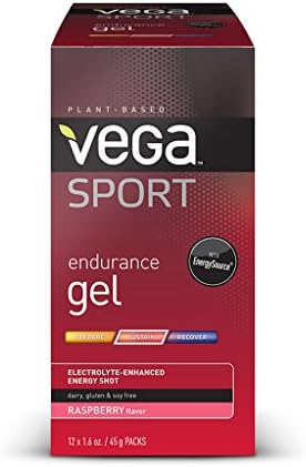 Vega (Sequel) Naturals, Sport, Endurance Gel, Raspberry Flavour, 12 Packets, 1.6 oz (45 g) Each