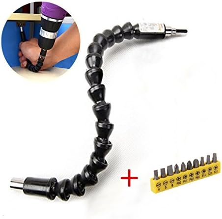 ENLI Flexible Extension Electric Screwdriver Drill Bit Holder with 4/1 Batch Head Sleeve Flexible Shaft Universal Connection Rod 11.8 Inch