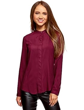 oodji Collection Damen Viskose-Bluse mit Stehkragen