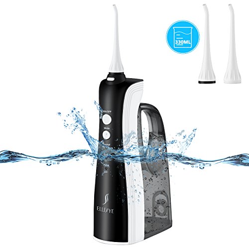 ELLESYE Irrigador Dental Inalambrico Profesional 330ml Capacidad,3 Modos con 2 Extremidades, Irrigador Oral Dental Portátil Recargable IPX7 Impermeable, para Hogar y Viaje