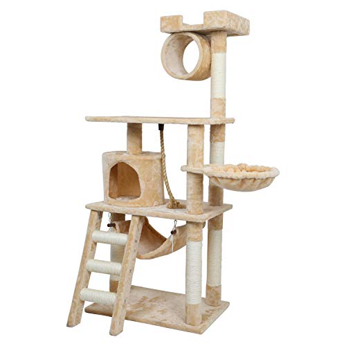 LEMAIJIAJU Árboles para Gatos Postes rascadores Sisal Felpa Juguete de Gato Arena para Gatos Plataformas Multiples (Beige)