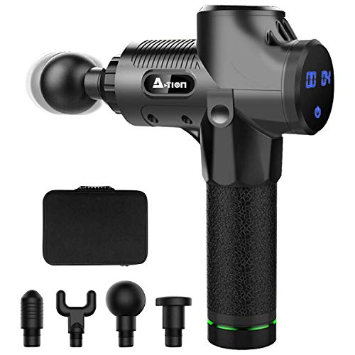 2NLF Pistola de Masaje Muscular, Pistola Masaje Muscular Personal de Mano,Masajeador de Músculos de Tejido Profundo con 30 Niveles Ajustables, 4 Cabezas de Masaje y Pantalla LCD