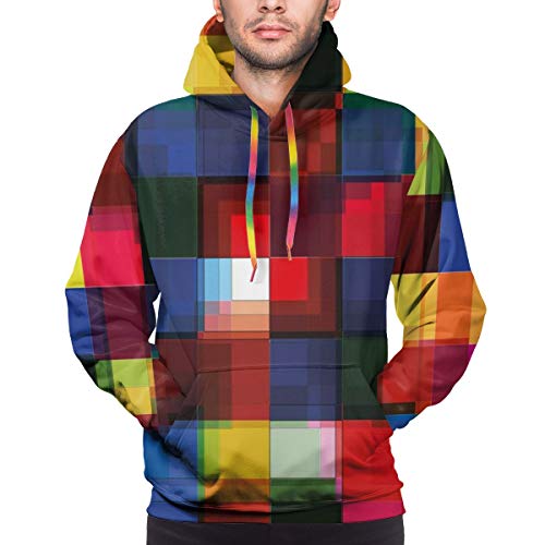 Hicyyu Men's Hoodies Sweatershirt,Halftoned Colorful Mosaic Pattern Squares Digital Like Effect Tile Grid Print,3D Printing Long Sleeve Casual Sweatershirt Tops,Size S