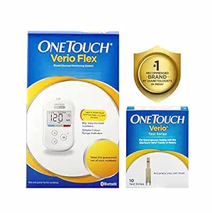OneTouch Verio Flex Blood Glucose Monitor - Simple & So Much More | Simple, Accurate & Virtually Pain-Free Sugar Testing | Bluetooth Connected Device | FREE - 10 Strips + 10 Lancets + Lancing Device