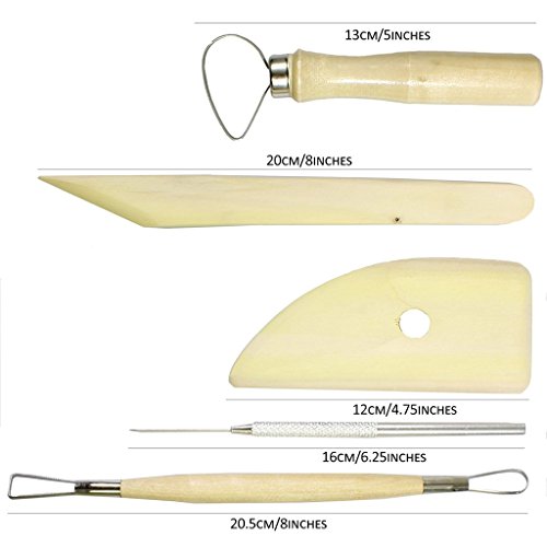 8 teiliges Holz und Metal Töpferwerkzeug Set Ton Schwamm von Curtzy TM - 4