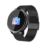 ALKINW Sportuhr Bluetooth Smart Watch Edelstahl Wasserdichtes Wearable Gerät Smartwatch Armbanduhr Männer Frauen Fitness Tracker Stahlband-Schwarz