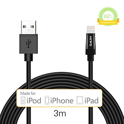 iPhone 5 Kabel, Kinps [Apple MFi Zertifiziert] 3m Extralang Lightning Kabel Ladekabel Datenkabel für iPhone 6/ 6s / 6 Plus / 6s Plus / 5s / 5c / 5,iPad mini, iPad Air / iPad Air 2 (Schwarz)