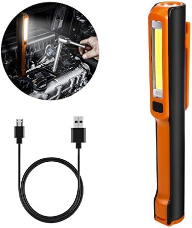 ProGreen LED Inspection Lamp Rechargeable Work Light 2 in 1 Portable Pocket COB Flood Light Magnetic Torch Light Flashlight for Household Work Shop Automobile Camping Emergency Use